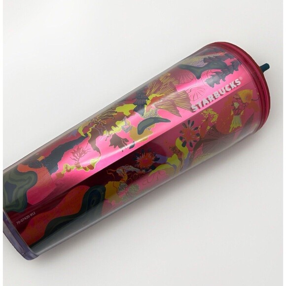 NWT 2023 Starbucks Pink Red Jellyfish FLORAL Foil Reflective 24oz Tumbler Venti - Picture 2 of 5